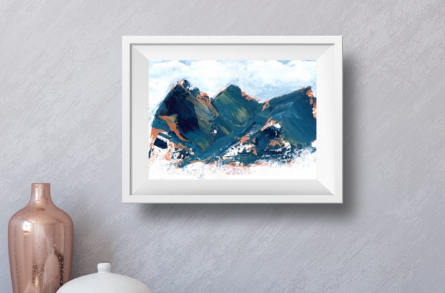 Abstract Landscape Original Painting Acrylic on Fine Art Paper Blue Mountains Home Decor Wall Art