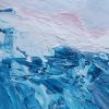 Texture Detail 1 of large landscape painting with textured flowing blue mountains against a lavender and pink sunset sky